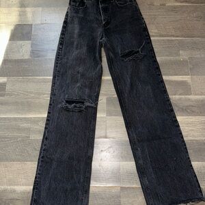 Zara Black Wide Leg Women Jeans Ripped Size 4 Y2K